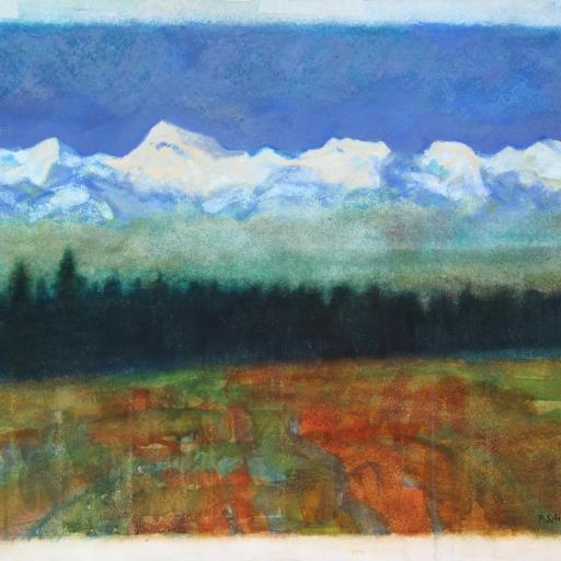 Blick auf Gebirge, 2001 Aquarell und Acryl