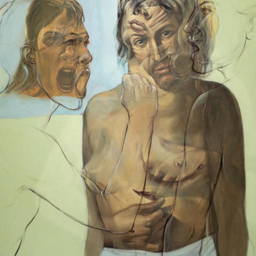 Henri Deparade, Konfrontation, Ölfarbe auf Leinwand, 2016, 140 x 100 cm  