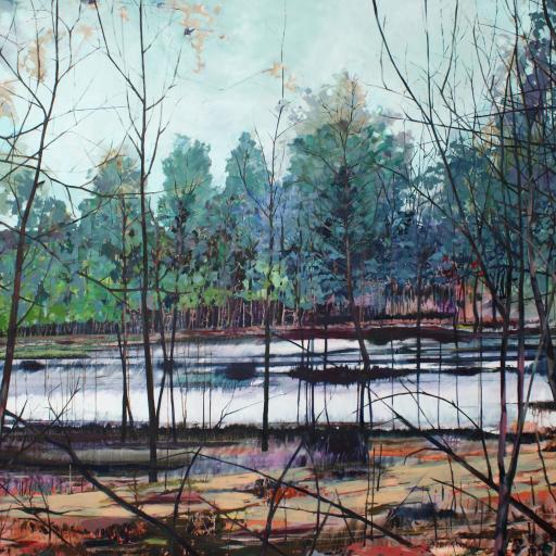Theresa Möller, Zwischen Seen, Acryl und Öl auf Leinwand, 190x250 cm, 2016