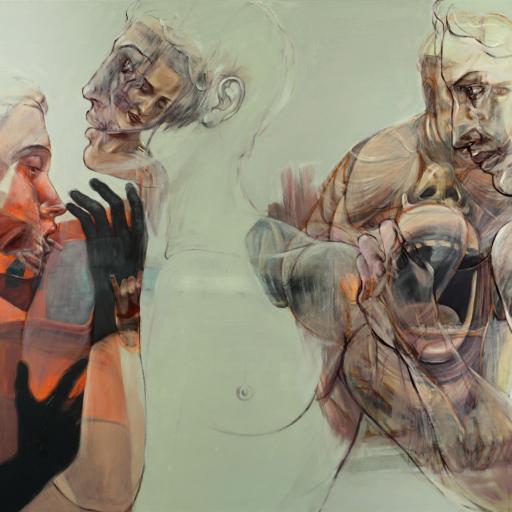 Orestie (Elektra und Henri Deparade, Orest), 2019, Ölfarbe auf Leinwand, 100 x 140 cm                          13.000,-€