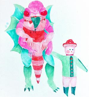 Vom Kindergarten abgeholt, 2017, 30,5x24,5cm, Aquarell