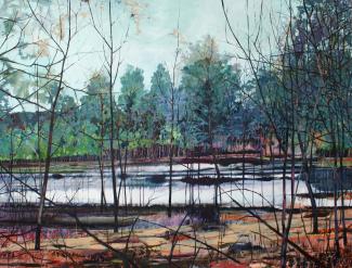 Theresa Möller, Zwischen Seen, Acryl und Öl auf Leinwand, 190x250 cm, 2016